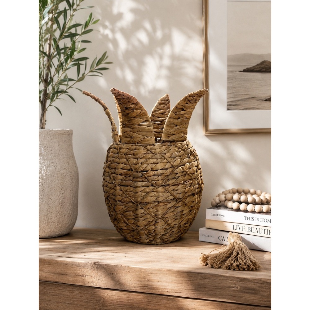 Natural Woven Seagrass Pineapple Basket Decorative Tropical Boho Home Decor 16"
